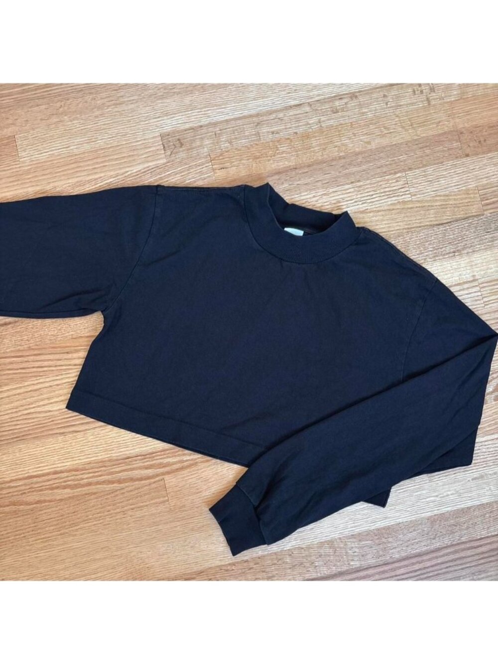 TNA Cotton black mock neck crop long sleeve top
